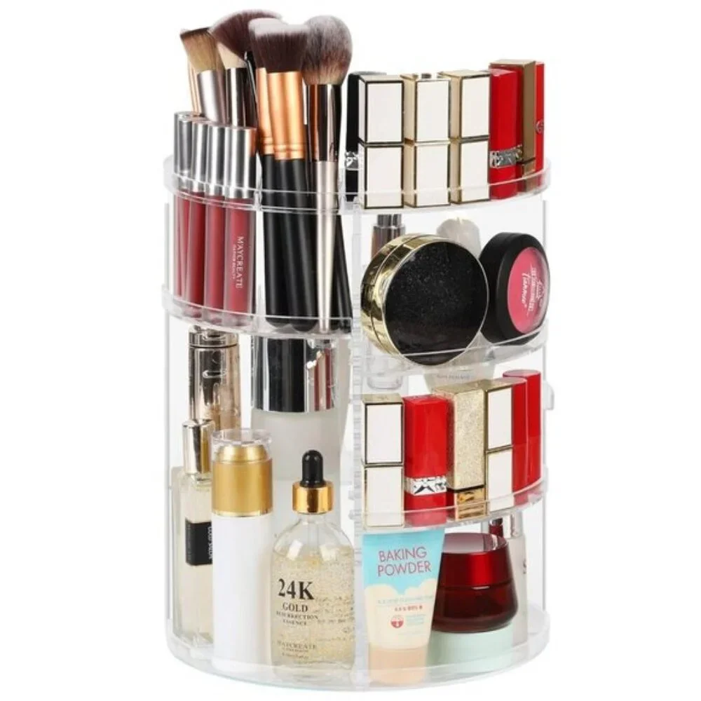 360° Rotating Makeup Organizer, Adjustable Large Vanity Storage Holder - Clear